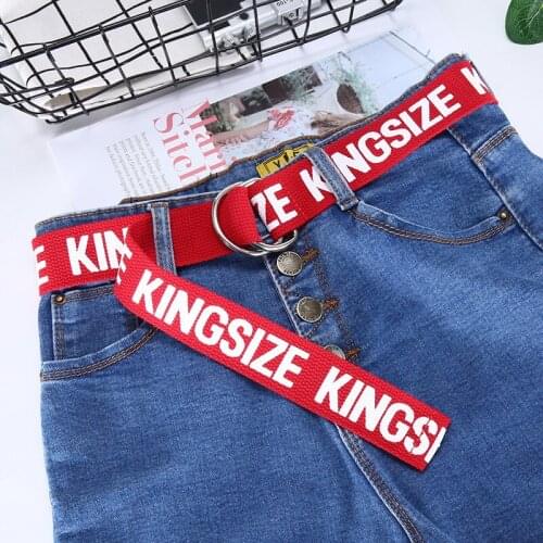 Letter Canvas Mens Womens Belt Korean Style Double-Ring Buckle Fashion Trend Lengthened All-Match Jeans Decorative Couple Belt