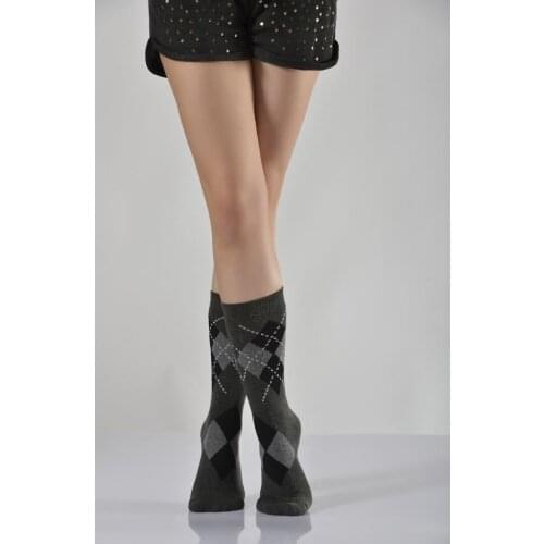 Idilfashion Women Full Towel Plaid Socket Stocking-Gray-B-ART051 (3'LÜ PACKAGE)