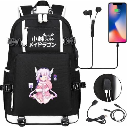 Kawaii Anime Miss Kobayashis Dragon Maid USB Boy Girl Book School Bags Large Capacity Teenagers Schoolbags Women Men Backpack
