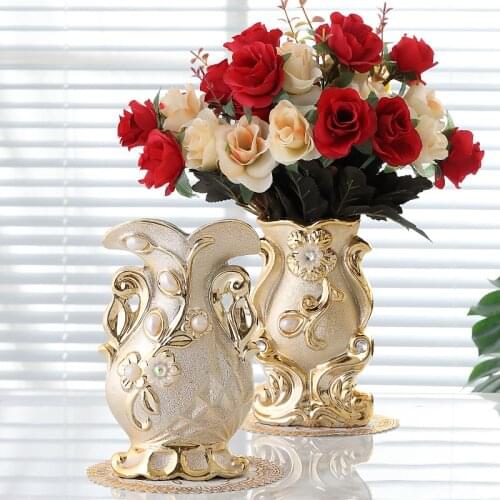 European Style Ceramic Table Top Gold Vase Living Room Table Decoration Creative Simulation Flower Vases Decoratives For Homes