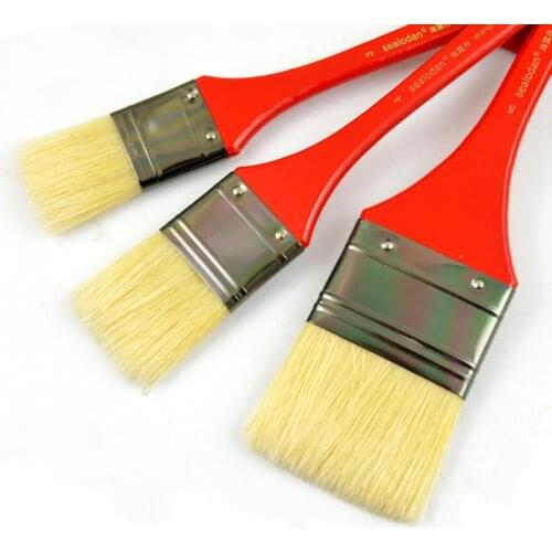 6 Pieces Long Handle Bristle Paint Brush Watercolor Gouache Oil Art Supplies