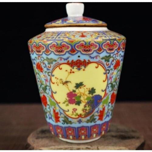 China ceramic Floral pattern Tea cans crafts statue