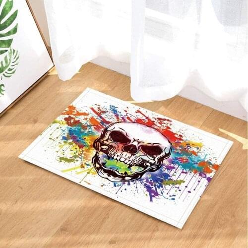 Tapis de salle de bain à angle droit Motif tête de mort Noir/multicolore 40 x 60 cm