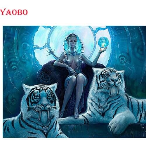 Square Round Diamond Embroidery Egypt woman and tiger Rhinestone of picture,Full 5d Diamond Painting cross stitch,Drop shipping