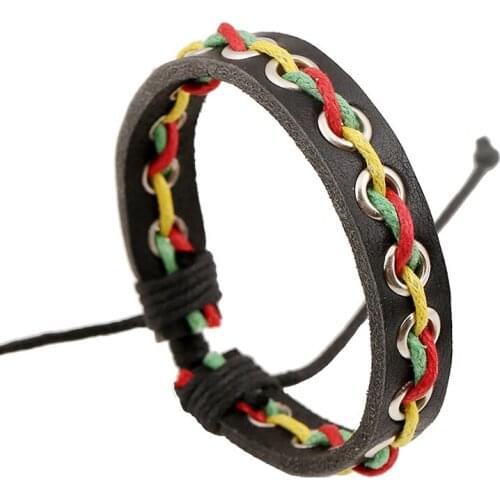 Summer Style Leather Bracelet Silver Plated Hollow Bracelets & Bangles Bohemian Rainbow Colored Braided Rope Elastic Wrist Girls