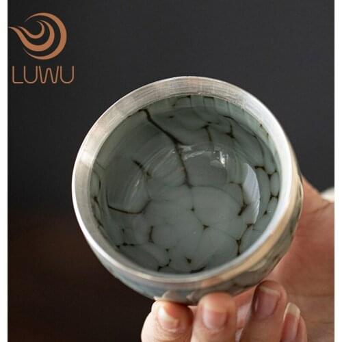 LUWU chinese ceramic tea cup gilt silver pottery tea cups chinese kung fu cup 120ml
