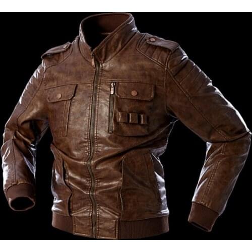 New Motor Biker Leather Jacket Men High quality Star PU Coats Fashion Multi Pockets 3D Men Leather Jackets Coats