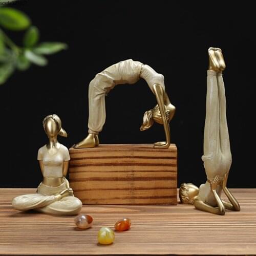 3 Piece Set of Creative Resin Yoga Figure Imitation Metal Yoga Girl Figurine Crafts Room Office Character Crafts Decoration Gift