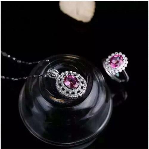 Natural Pink Topaz Jewelry set Natural Topaz Real Topaz Jewelry set 925 sterling silver 1pc pendant,1pc ring