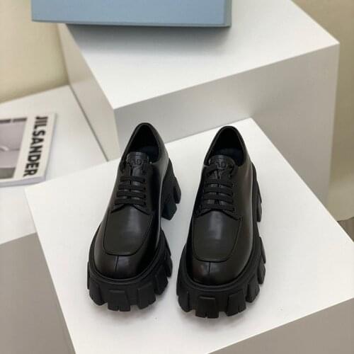 2021 new thick soled high rise shoes womens genuine leather shoes calf leather single shoes womens shoes