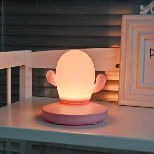 New Fancy USB Charge LED Lovely Indoor Decoration LED Touch Night Light Cactus Silicone Soft Cartoon Baby Nursery Night Light