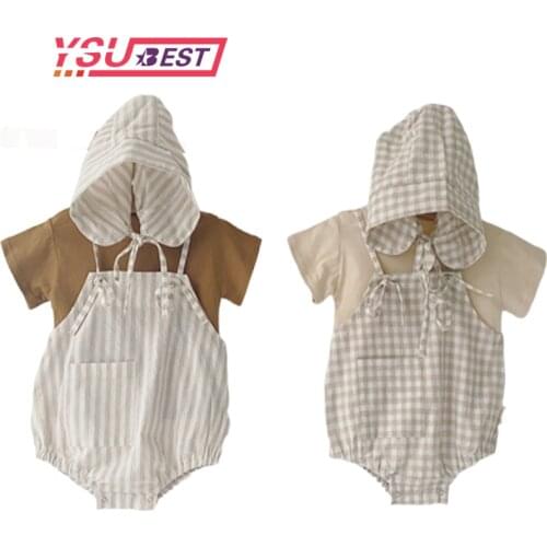 0-3Yrs Baby Clothes Nnewborn Summer Baby Boys Clothes Solid Tee and Plaid Bodysuits With Hat Infant Girls Clothing Twins Clothes