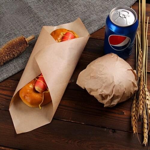 Disposable Wrapper Kraft Paper Packing Paper Burger Bag Food Grade Bakery Oil-Absorbing Paper Hotdog Nontoxic Package Tool 50pcs