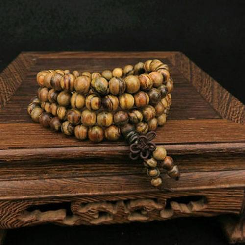 Tibet Buddhism 108 Flowers nanmu wood Prayer Bead Mala Necklace 8MM