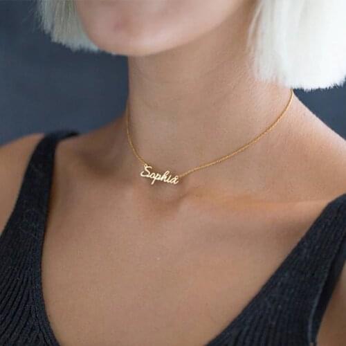 Stainless Steel Old English Crown Arabic Cursive Nameplate Personalized Custom Name Necklace For Women Choker Birthday Gifts