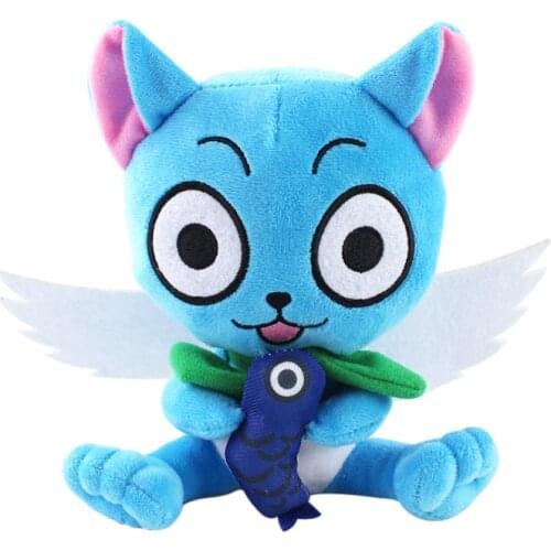 17cm Fairy Tail Happy Plush Toys Anime Blue Cat Happy Soft Stuffed Dolls Birthday Gift for Children