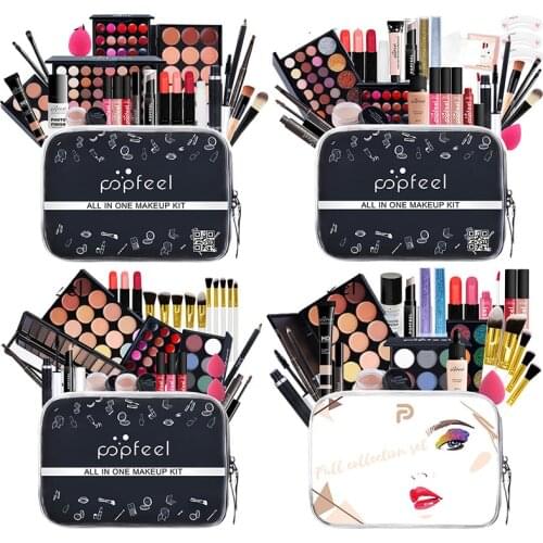 POPFEEL Multi-Purpose All-in-One Makeup Gift Set / Lip Gloss Blush Brush Eyeshadow Foundation Makeup Bag