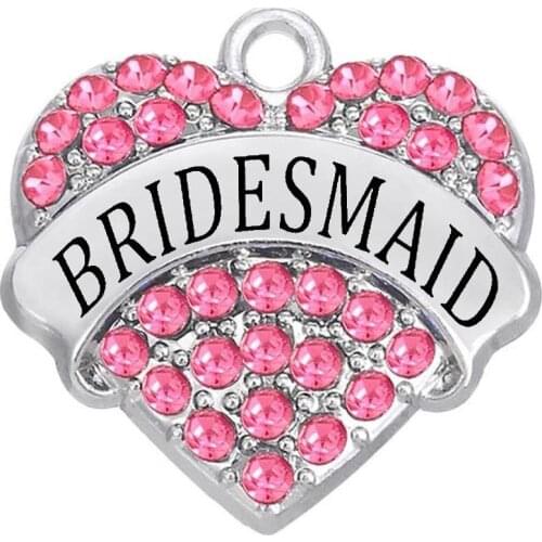 Popular Wedding Gift Jewelry Accessories BRIDESMAID Word Heart Pendant Inlay Rhinestone Crystal Bling Charm