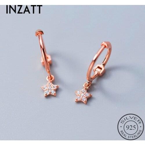 INZATT Real 925 Sterling Silve Zircon Star Hoop Earrings For Fashion Women Party Fine Jewelry Cute Minimalist Accessories Gift