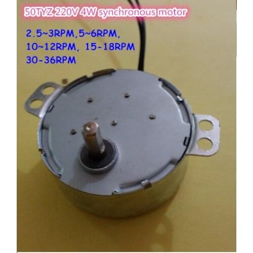 50mm 50TYZ permanent magnet synchronous motor 220V 4W micor AC motor ,2.5~3RPM,5-6RPM,shaft diameter 7mm