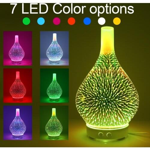 3D Glass Firework Aroma Diffuser 100ml USB Ultrasonic Humidifier Aromatherapy Essential Oil Nebulizer With 7 LED Night Lights