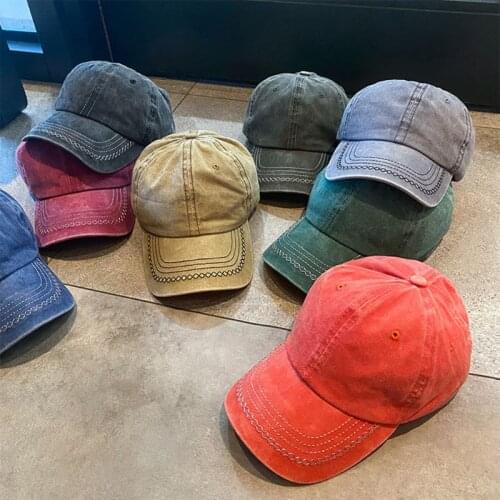 Unisex Summer Vintage Washed Cotton Baseball Cap Casual Outdoor Sunscreen Solid Color Wavy Striped Adjustable Dad Hat