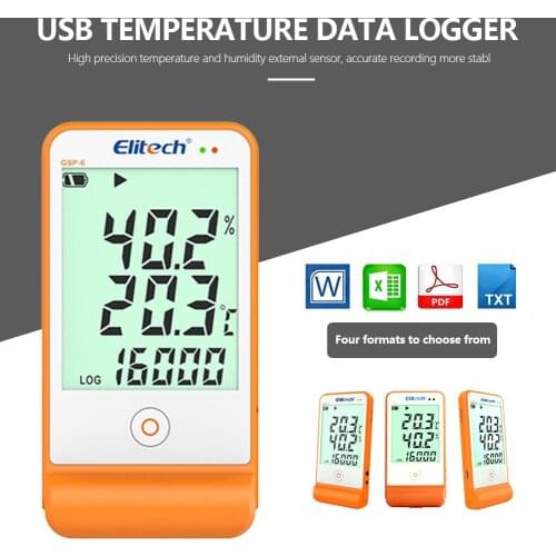 GSP-6 Temperature and Humidity LCD USB Temp Data Logger Recorder Monitor Big External Sensors 16000 Points Detector