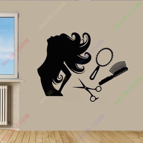 Hair Salon Wall Decal Vinyl Sticker Beauty Barber Shop Barber Tools Scissors Comb Hair Shop Window Glass Decoration Wall Sticker
