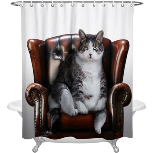 Funny Cat Retro Sofa Shower Curtain Waterproof Polyester Fabric Bathroom Curtain Home Bath Curtain with Hook