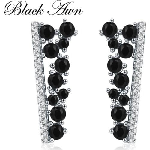 BLACK AWN Hot 2020 Cute 925 Sterling Silver Black Spinel Trendy Engagement Earrings for Women Fine Jewelry Bijoux I055