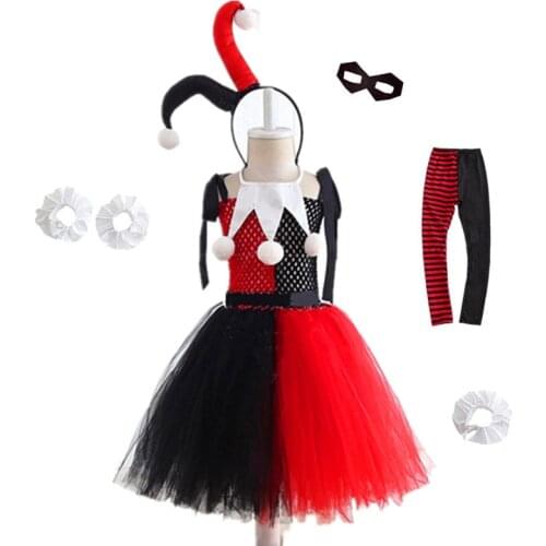 Halloween Costume For Kids Clown Female Harry Quinn Anime Cosplay Costumes Carnival Christmas Party Clothing Cos Dress For Girls