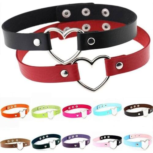 PU Leather Choker Gothic Womens Punk pretty Heart Chain Collar Necklace Buckle