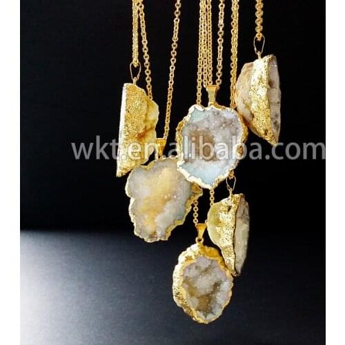 WT-N336 WKT Wholesale fashion 18 inch gold necklace natural white quartz with gold trim irregular shape ladies jewelry necklace