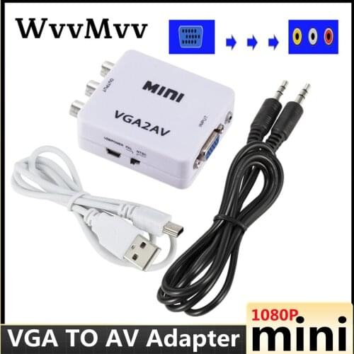 1080P HD Mini VGA to RCA 3.5mm AV Video converter adapter with VGA 2AV / CVBS Audio + Audio converter for PC HDTV