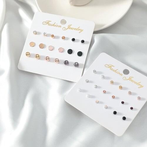 2020 Wholesale 9Pairs/Set Womens Pearl Flower Crystal Mix Design Studs Earrings Girls Elegant Gold Heart Ear Jewelry Gift