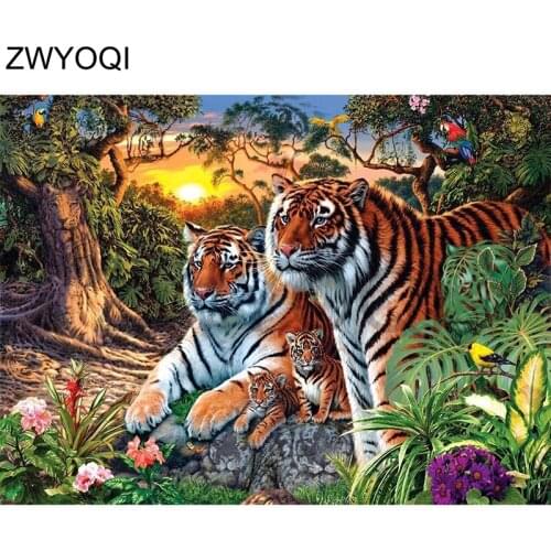 Full Round Diamond embroidery Cross stitch Tiger animal Full Square Diamond painting Tiger animal DIY 3D Diamond mosaic Tiger