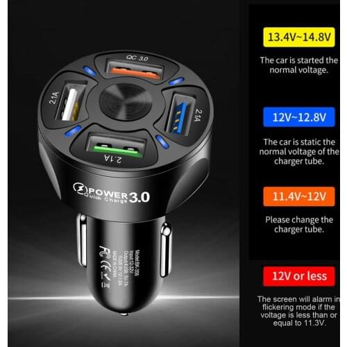 3A QC3.0 4USB Car Charger Adapter 5V/7A USB Fast Chargering With 4 Port QC 3.0 Cigarette Lighter Blue LED Lights Quick Charge