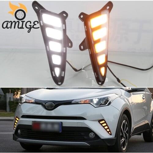 Car LED DRL Daylights For Toyota C-HR CHR 2020 2021 Yellow Turn Signal Daytime Running Light 12v Auto Foglamp