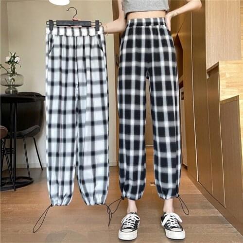 Cheap wholesale 2021 spring summer autumn new fashion casual Popular long women Pants woman female OL plaid pants Vy10029