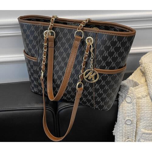 Burminsa Retro Letters Chain Tote Shoulder Bags For Women Brand Designer Large Capacity Shopper Work Ladies Handbags Autumn 2021