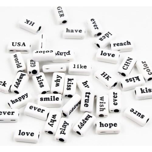 8x14mm 50Pcs DIY White Acrylic Beads English Word Black Letter Beads Random Flattened Spacer Beads For Jewelry Making