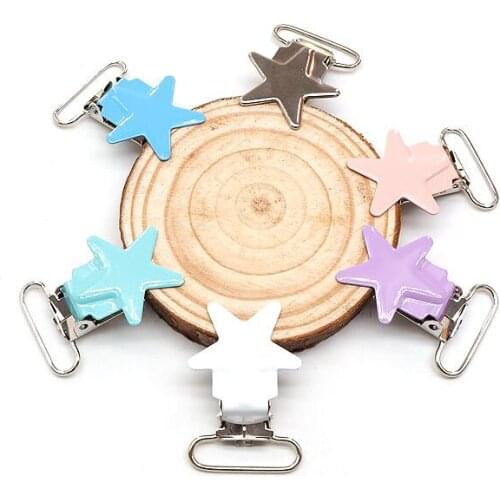 Chenkai 5PCS 1'' 25mm Star Metal Suspenders Dummy Pacifier Soothers Holder Clips For DIY Baby Teething Chains Toy Accessories