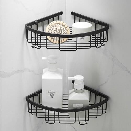 Black Bathroom Shelf Wall Mounted Double Tier Shower Shelves Storage Rack Stainless Steel Corner Basket Bathroom Accessories