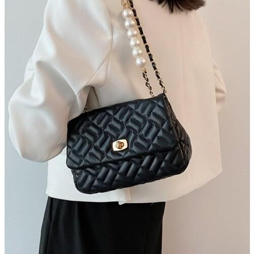 Black Chain Quilted Crossbody Bags for Women Pu Leather Handbag Brand Design Ladies Messenger Bag Small Flap Female Shoulder Bag