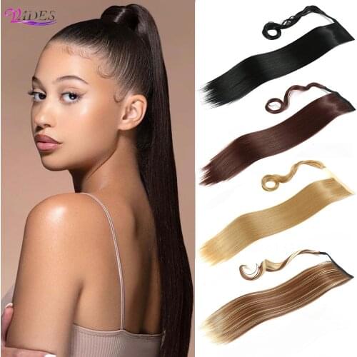 VADES Long Straight Ponytail Hair Extensions Wrap Around Hair Heat Resistant Clip in Drawstring Ponytail Hairpieces for Women