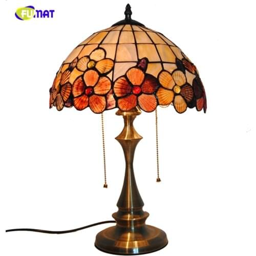 FUMAT 12" Natural Shell Blooming Floral Lampshade Table Lamps Tiffany Stained Glass Table Lights For BAR Living room Bedside