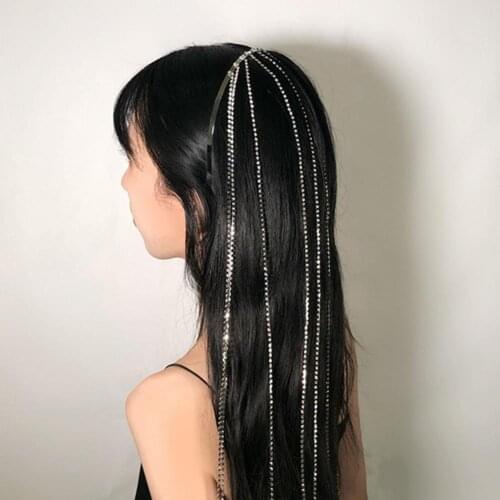 Hairhoop Exquisite Eye-catching Rhinestone Tassel Headband Headwear Women Silver Sequin Crystal Tassel Hairhoop Fringes Headwear