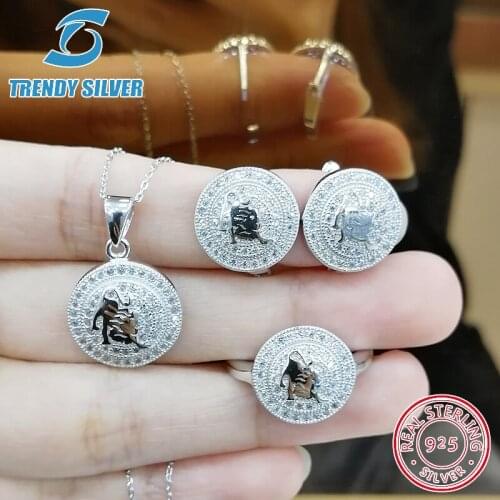 Pure 925 sterling silver zirconia CZ jewelry set ring earrings for woman pendant necklace 12 Constellations birthday gift leo