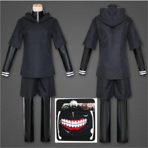 Japanese Anime Tokyo Ghoul Kaneki Ken Jacket+Pants 4 PCS Suit Set Halloween Cosplay Costumes Black Fight Uniform for Mens Womens
