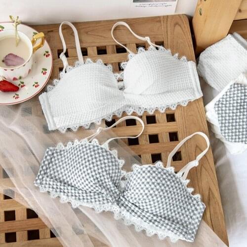 Wasteheart New Women Gray Lace Adjustable Straps Bralette Panties Wireless Bra Set Underwear Sexy Lingerie Strapless Push Up